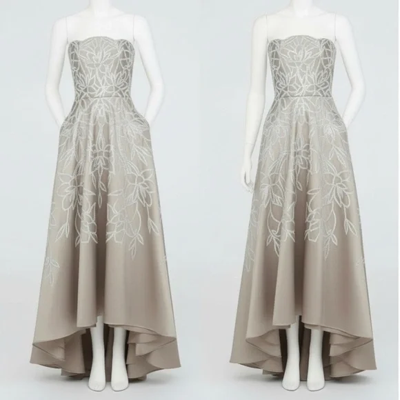 Theia Women's Pamela Embellished Mikado Strapless High Low Evening Gown Size 4 - Picture 7 of 15